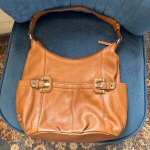 Tignanello Pebbled Leather Hobo Bag with Buckle Detail brown/tan